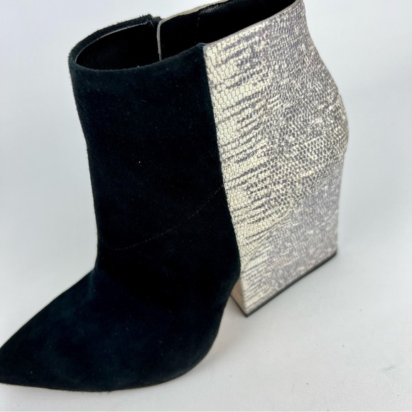 Loeffler Randall Lia Black Ivory Suede Snake Print Block Heel Bootie 6 - Picture 12 of 16
